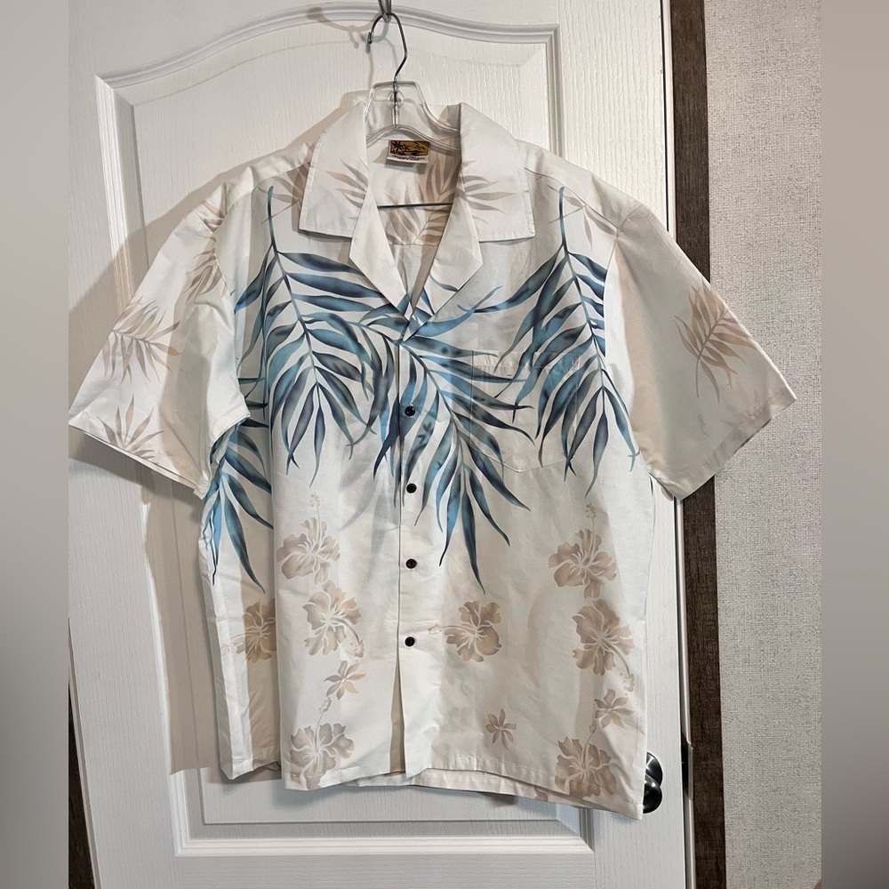 Winnie Fashion Fern White Cotton Men's Hawaiian Shirt